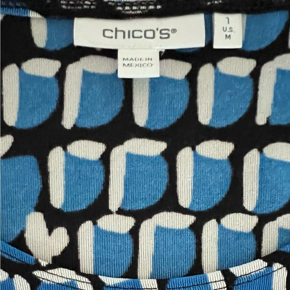 CHICO’S Blue, Black & White Geometric Tunic Dress Size 1  US M  NWOT P2P: 18” - Picture 8 of 14